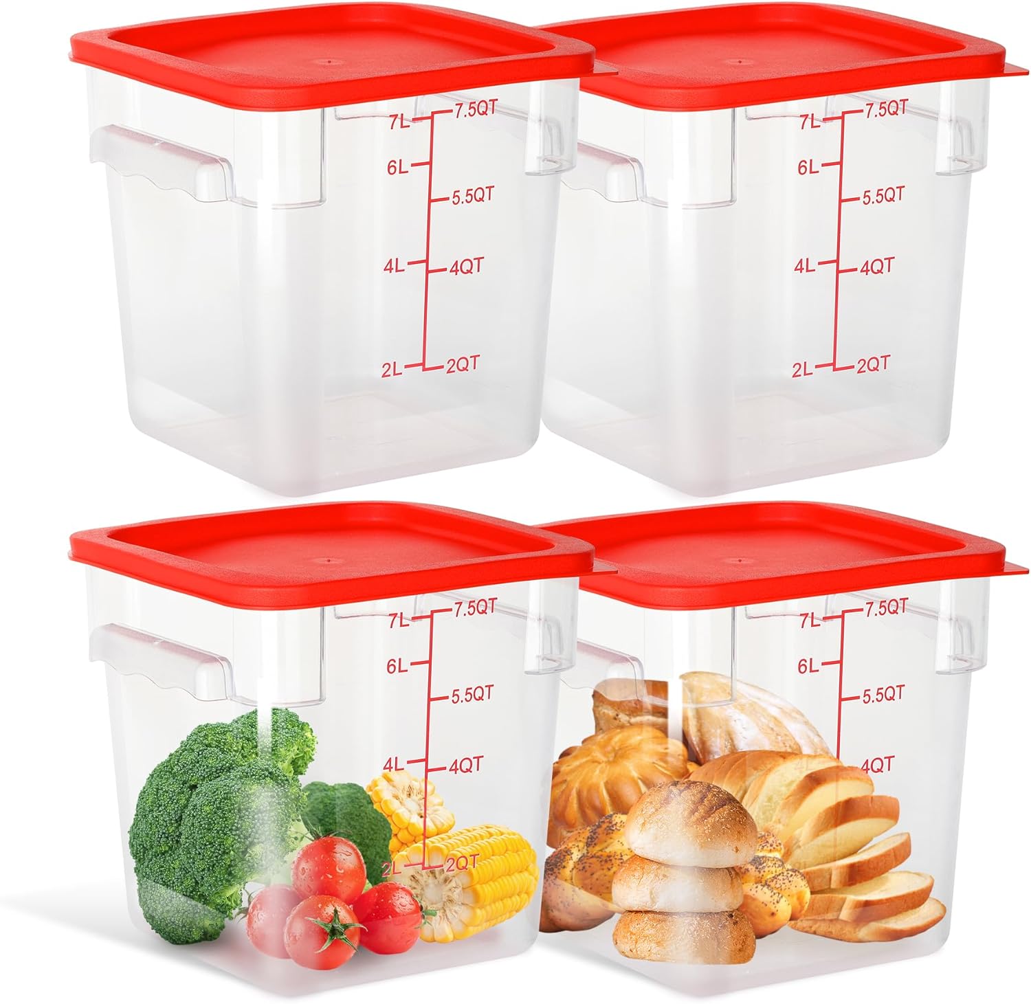 4 Pack 8 Quart Food Storage Containers with Lids for Freshness