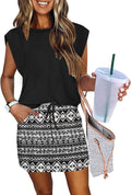 Womens Cap Sleeve Summer Dress Crew Neck Tie Front A-Line - Flattering