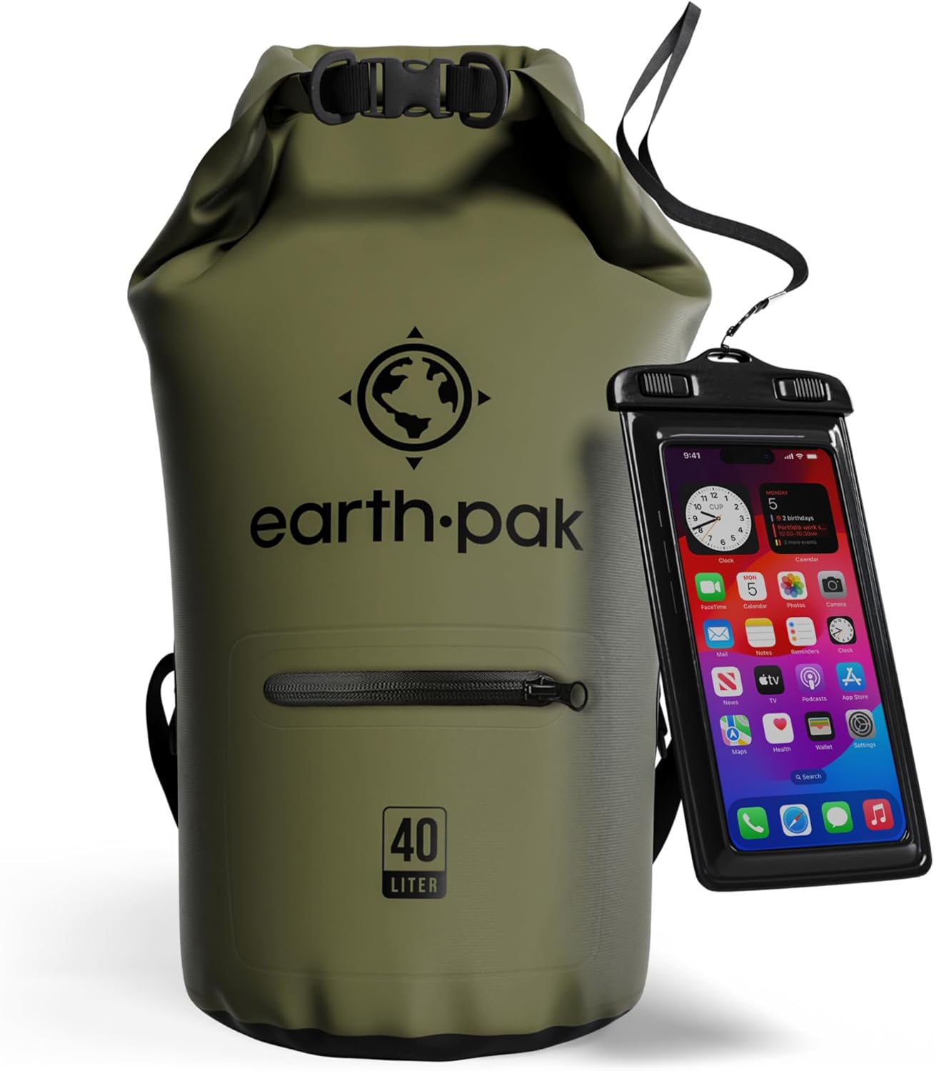 Earth Pak Waterproof Dry Bag with Zippered Pocket for Gear