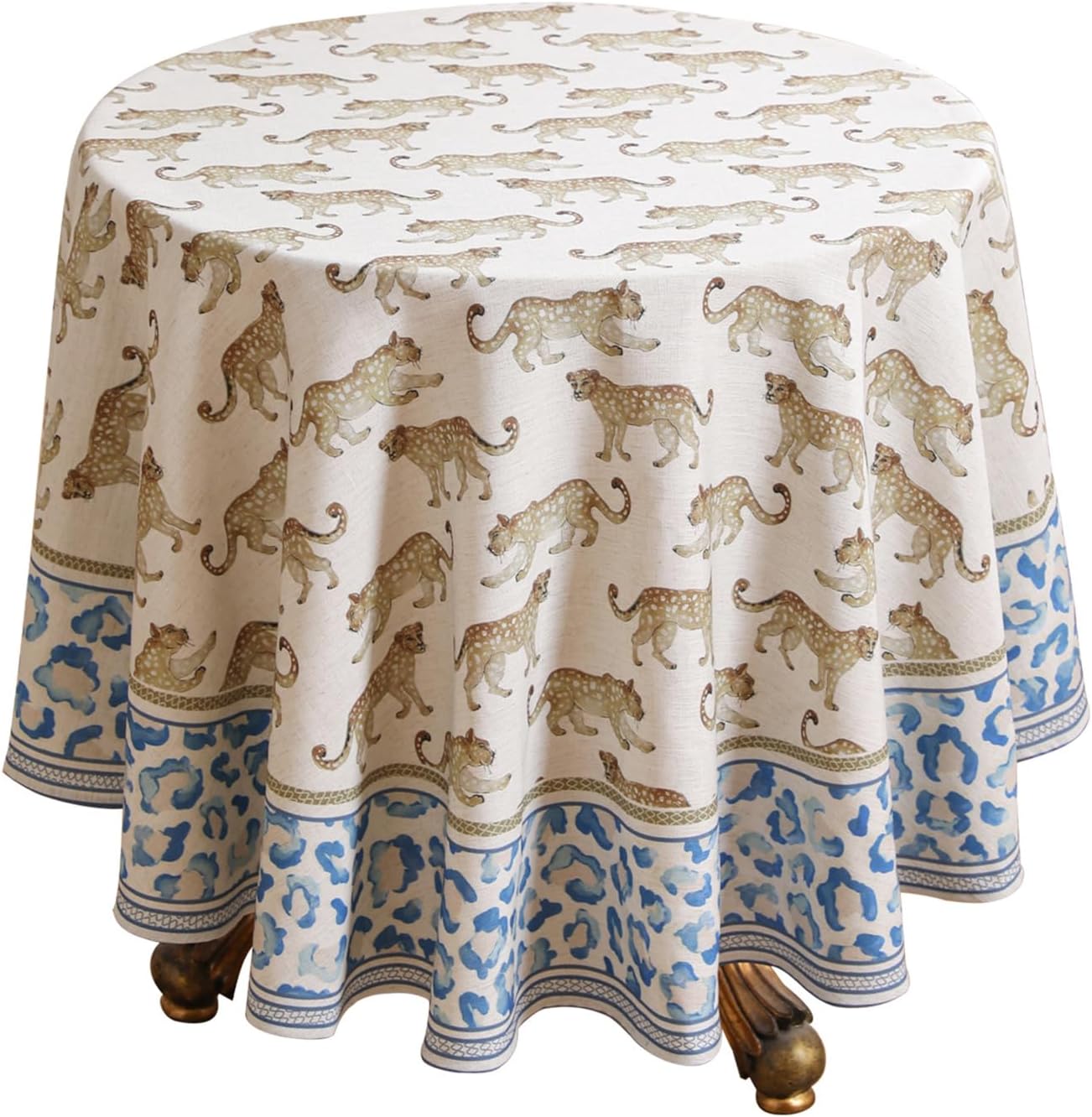 Designer Leopard Animal Linen Round Table Cloth for Dining
