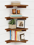 Forbena Corner Bookshelf Wall Mounted Set of 4 - Space-Saving Walnut