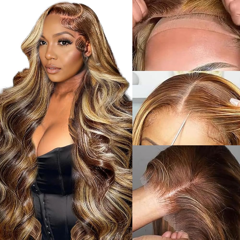 28 Inch Highlight Ombre Lace Front Wig Human Hair for Women