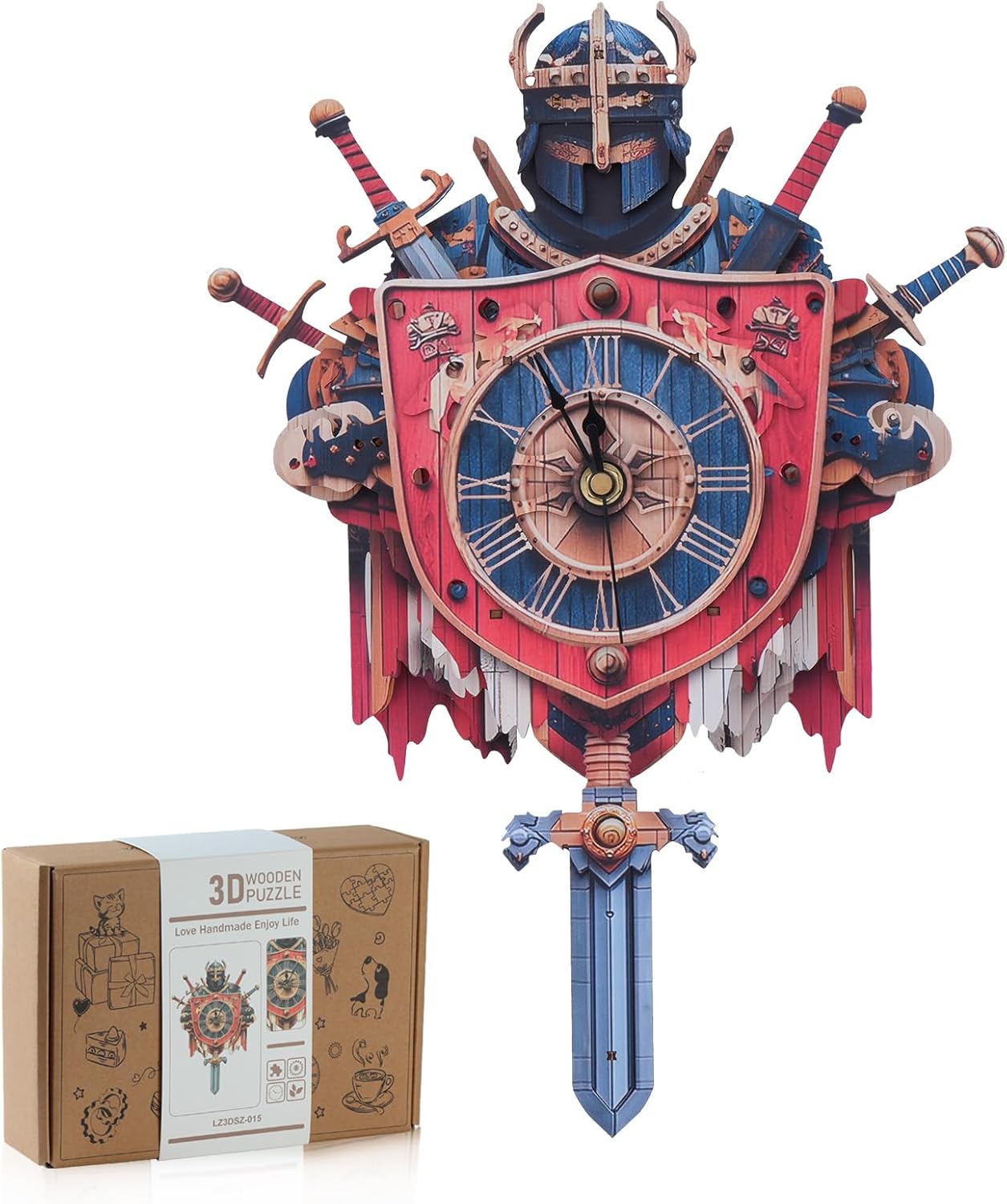 3D Wooden Puzzles for Adults - Knight Clock Model Kit for DIY