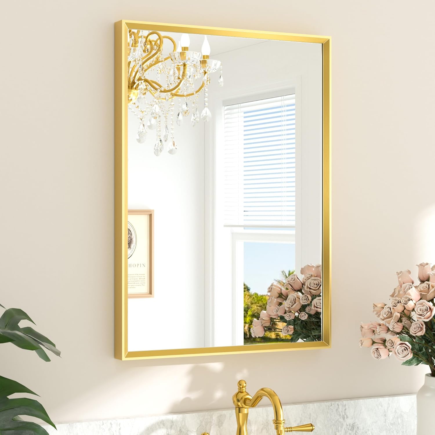 Brushed Gold Bathroom Mirror 22 x 30 for Modern Decor