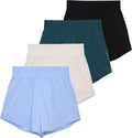 High Waisted Running Shorts 4 Pack - Quick Dry Liner, Tummy Control