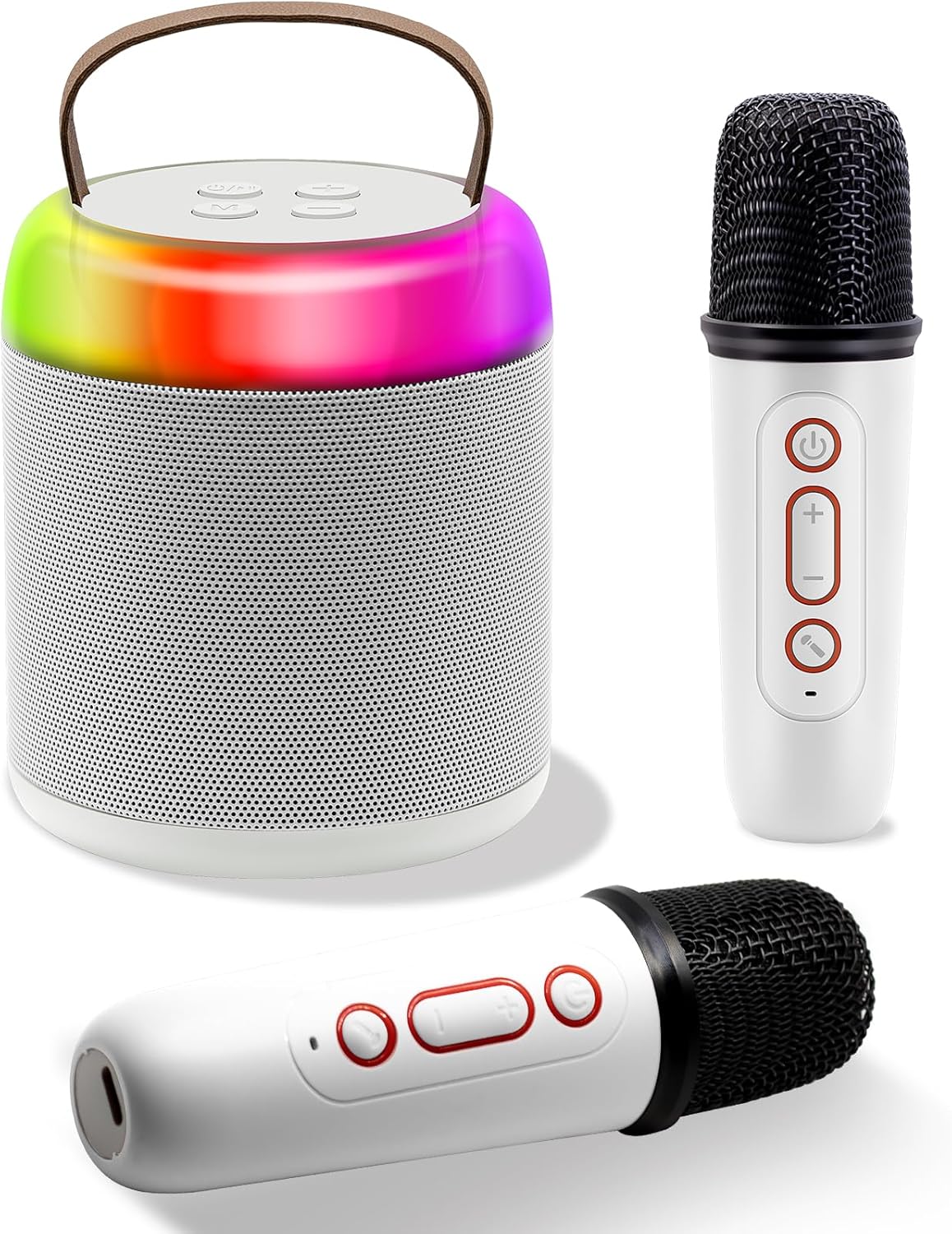 Karaoke Fun Anywhere! Wireless Mic, Bluetooth Speaker - White