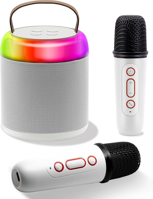 Karaoke Fun Anywhere! Wireless Mic, Bluetooth Speaker - White