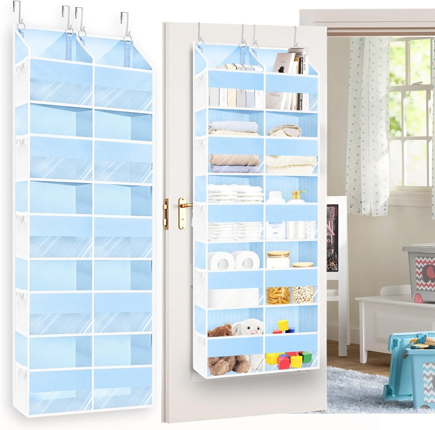 Blue Over the Door Organizer with 5 Tiers and 10 Compartments