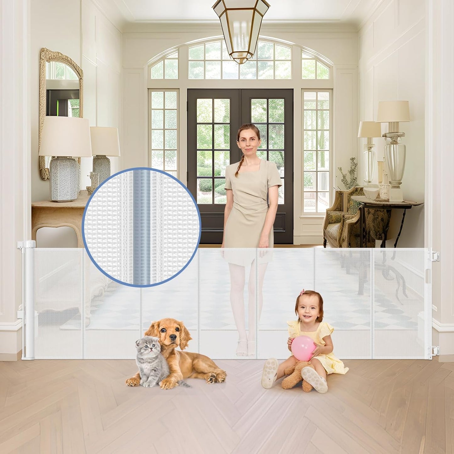 Extra Wide 90 Retractable Pet Gate - Reinforced Bottom