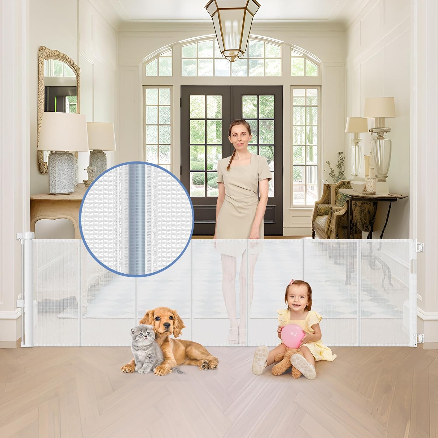 Extra Wide 90 Retractable Pet Gate - Reinforced Bottom