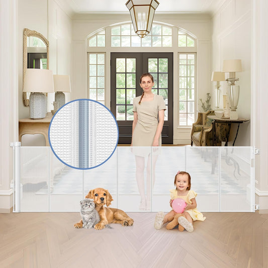 Reinforced 90 Inch Wide Retractable Baby Gates for Extra Safety