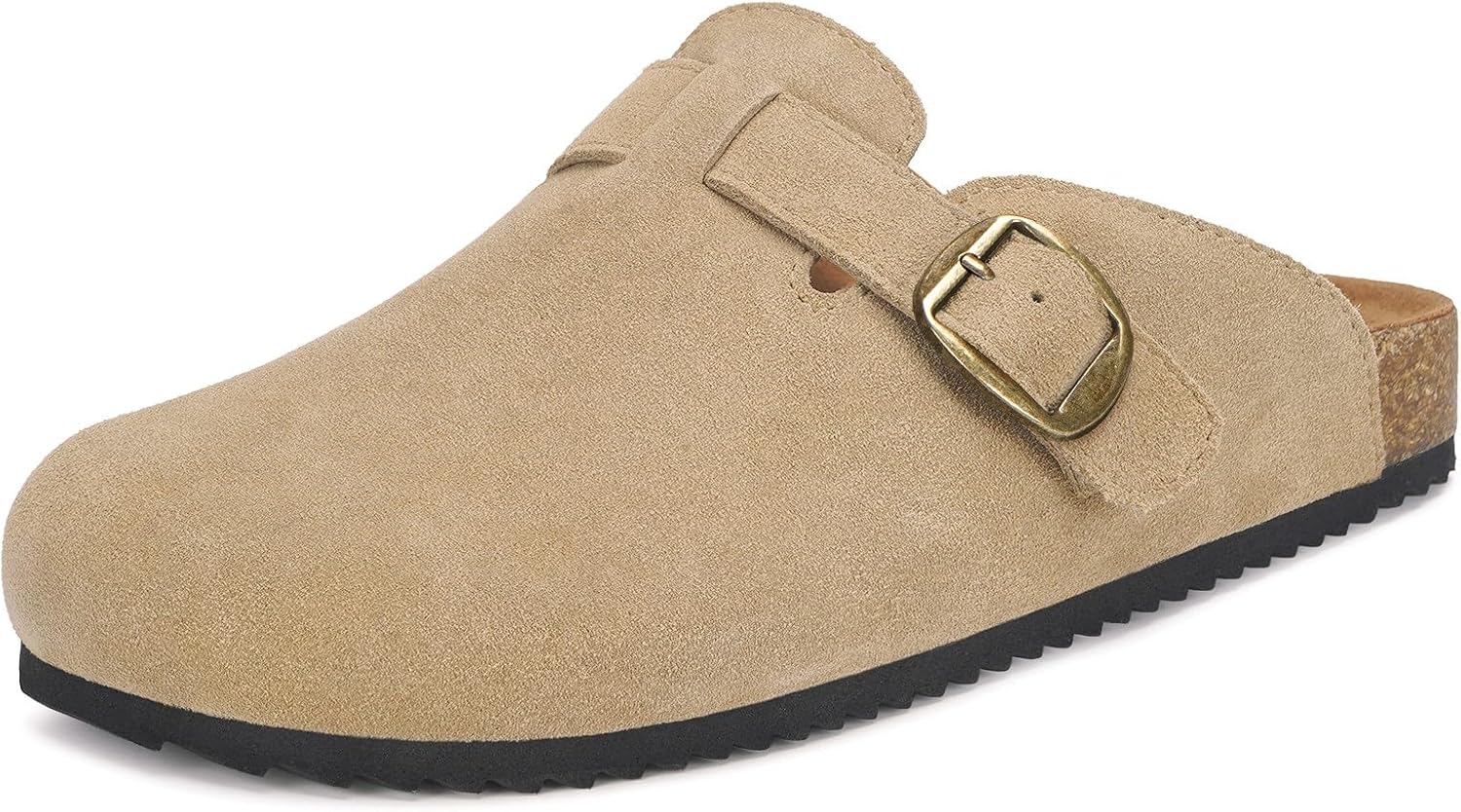 Womens Suede Clogs with Arch Support and Cork Footbed Sandals