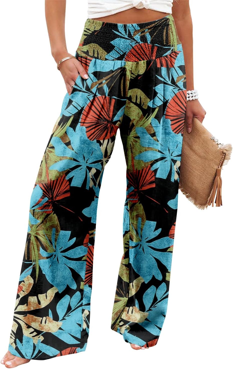 Angerella Womens Elastic High Waisted Palazzo Pants for Comfort