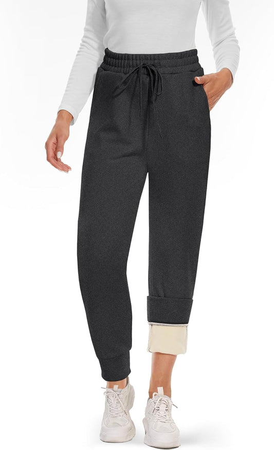 Fleece Lined Sweatpants for Women - Thermal Joggers with Pockets