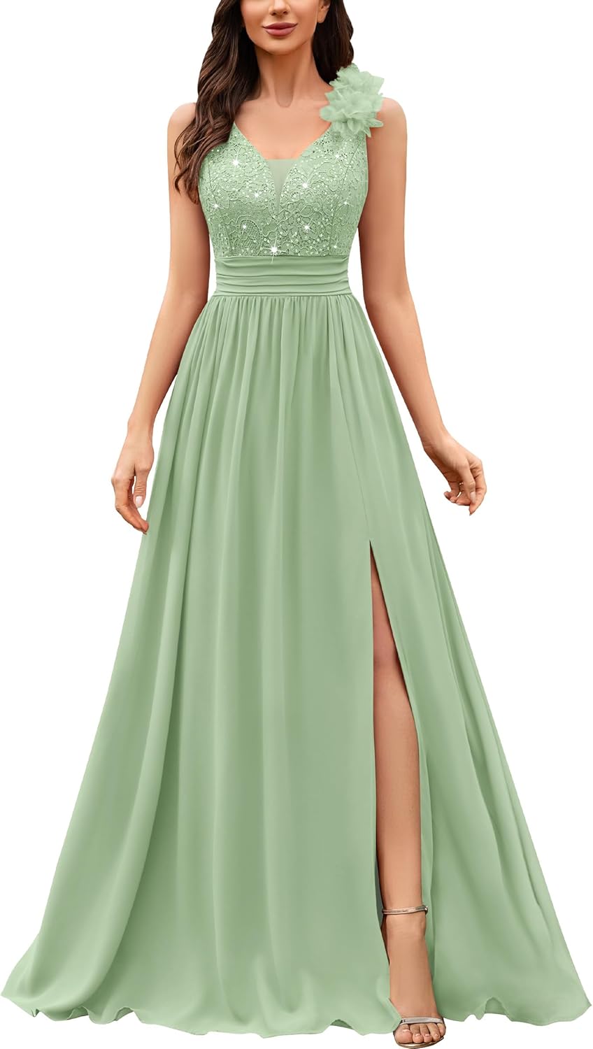 Miusol Women's Vintage V-Neck Sleeveless Sequined Maxi Dress
