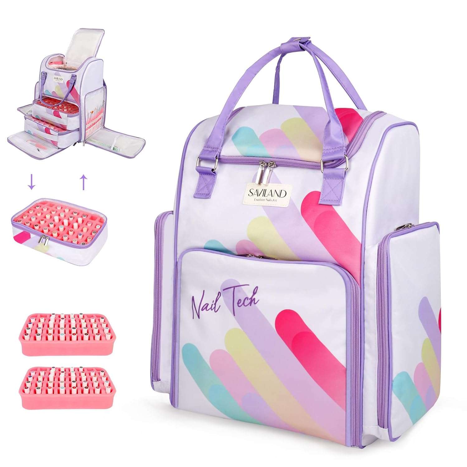 SAVILAND Nail Polish Organizer Bag for 80 Bottles and Lamp