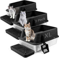 3 Pack Stainless Steel Litter Box XL - High Sided Metal Cat Tray