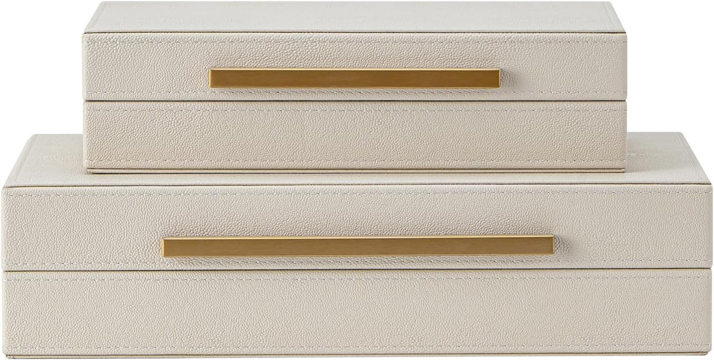 Set of 2 Beige Shagreen Decorative Storage Boxes for Home Decor