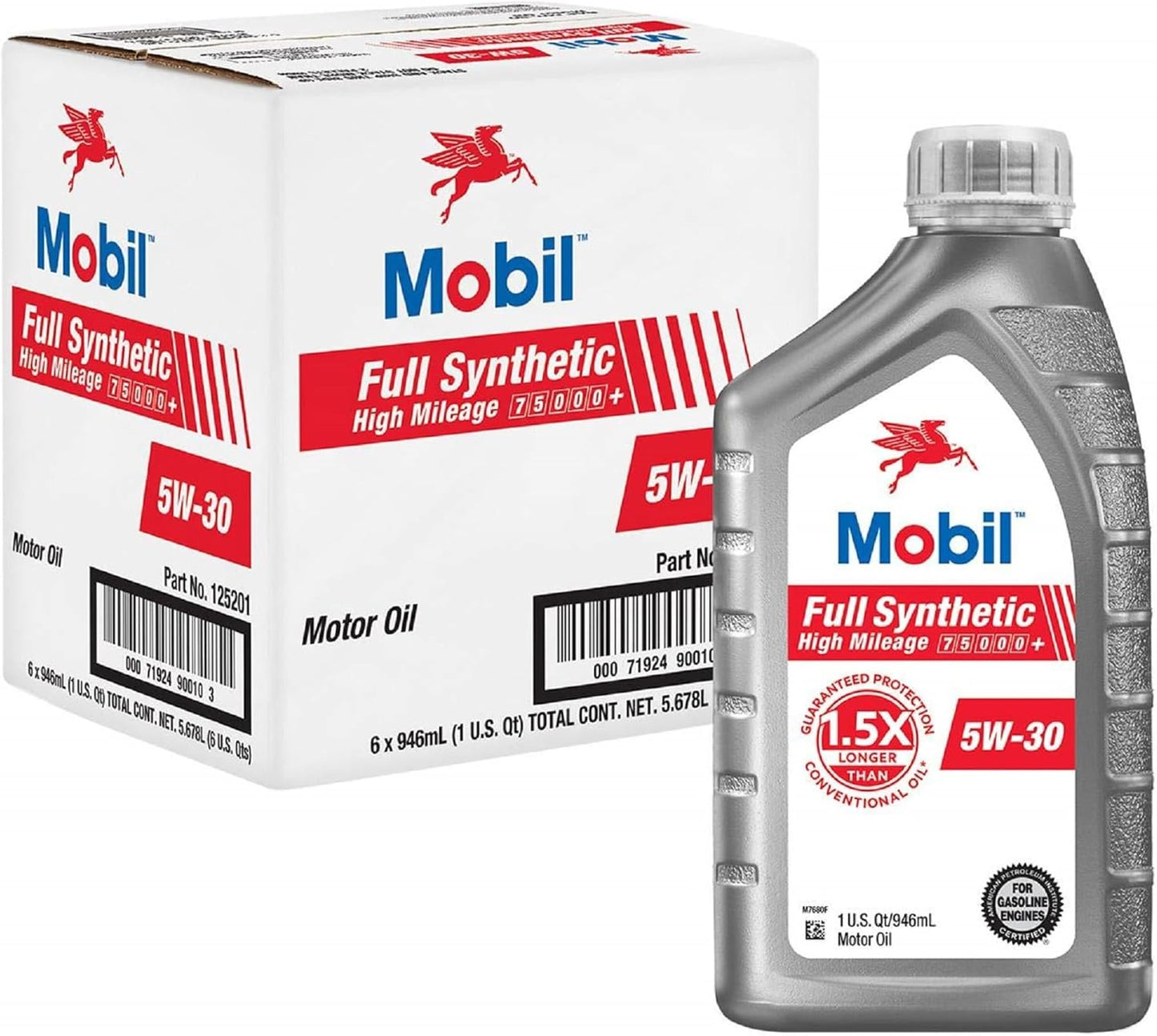 Mobil Full Synthetic High Mileage Motor Oil 5W-30 for Vehicles
