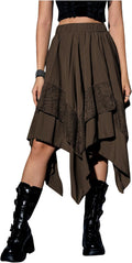 Verdusa Renaissance Flowy Fairy Skirt Y2K Lace Layered Asymmetrical so