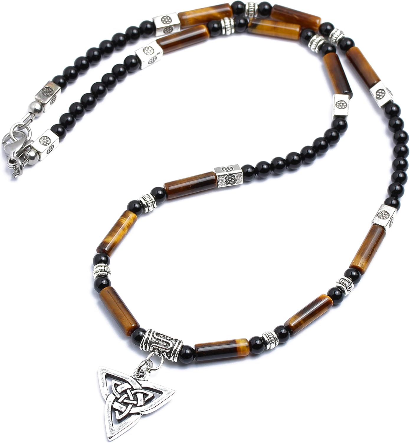 Celtic Knot Triquetra Charm Mens Gemstone Necklace - Handcrafted