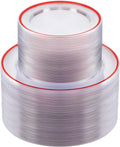 200PCS Red and Clear Plastic Plates - Disposable Party Plate Set
