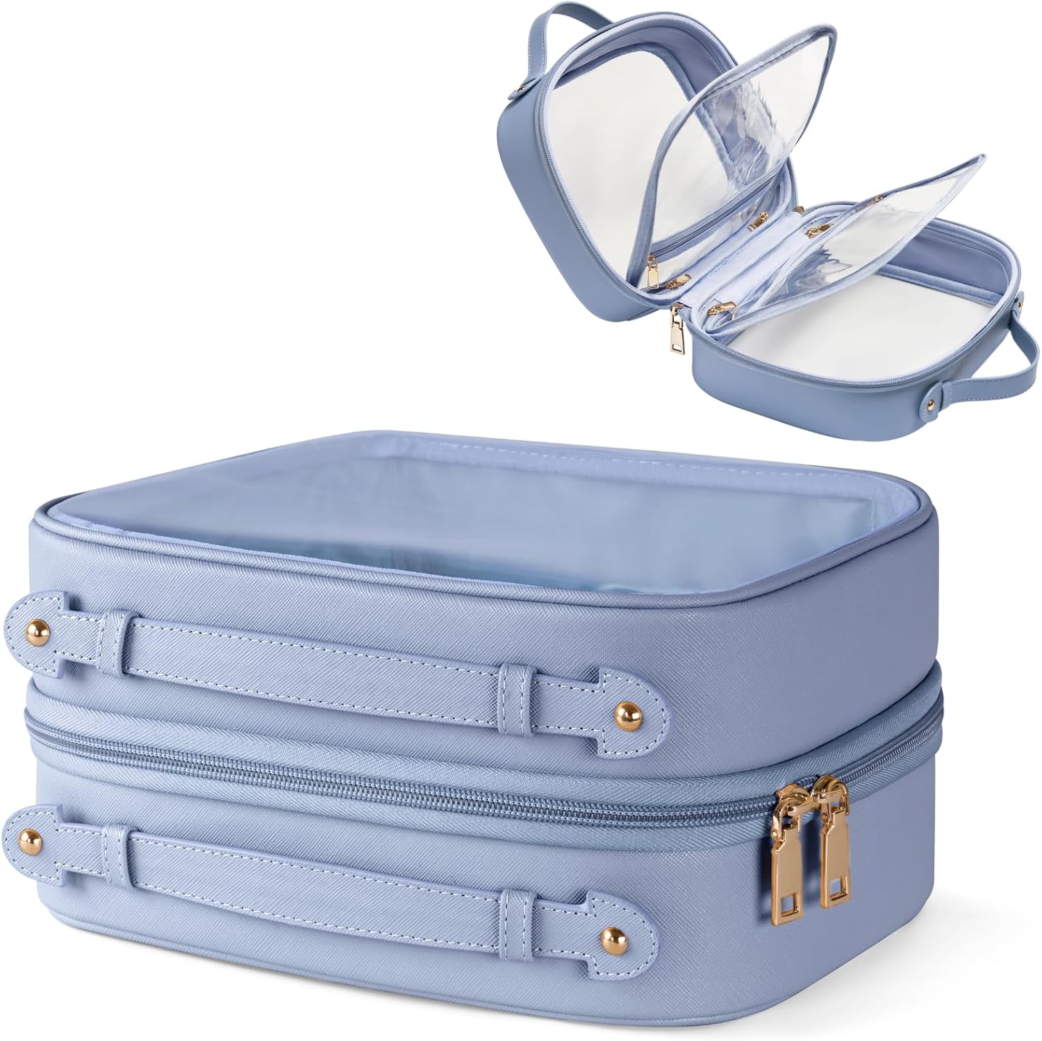Clear Cosmetic Bag Double Layer Travel Toiletry Bag for Women