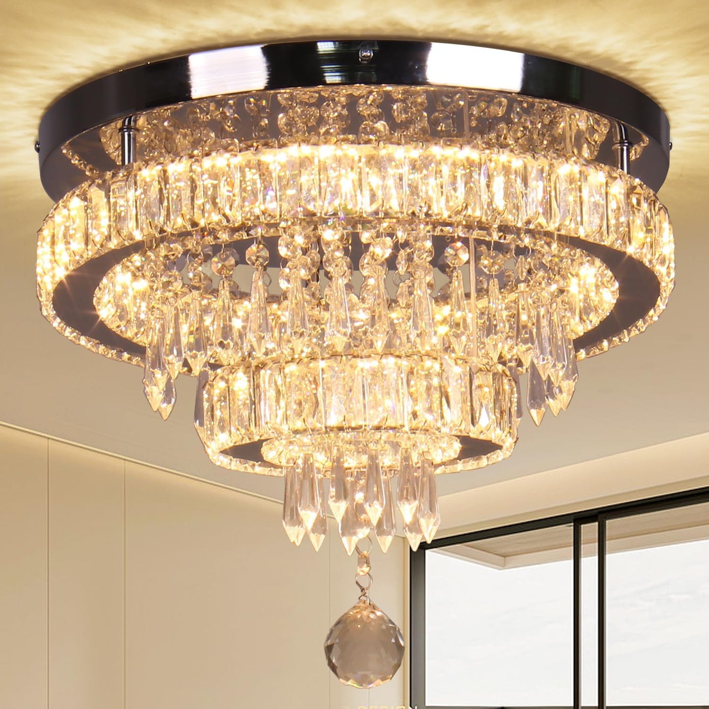 Modern Crystal Chandelier 16in LED Ceiling Light Fixture