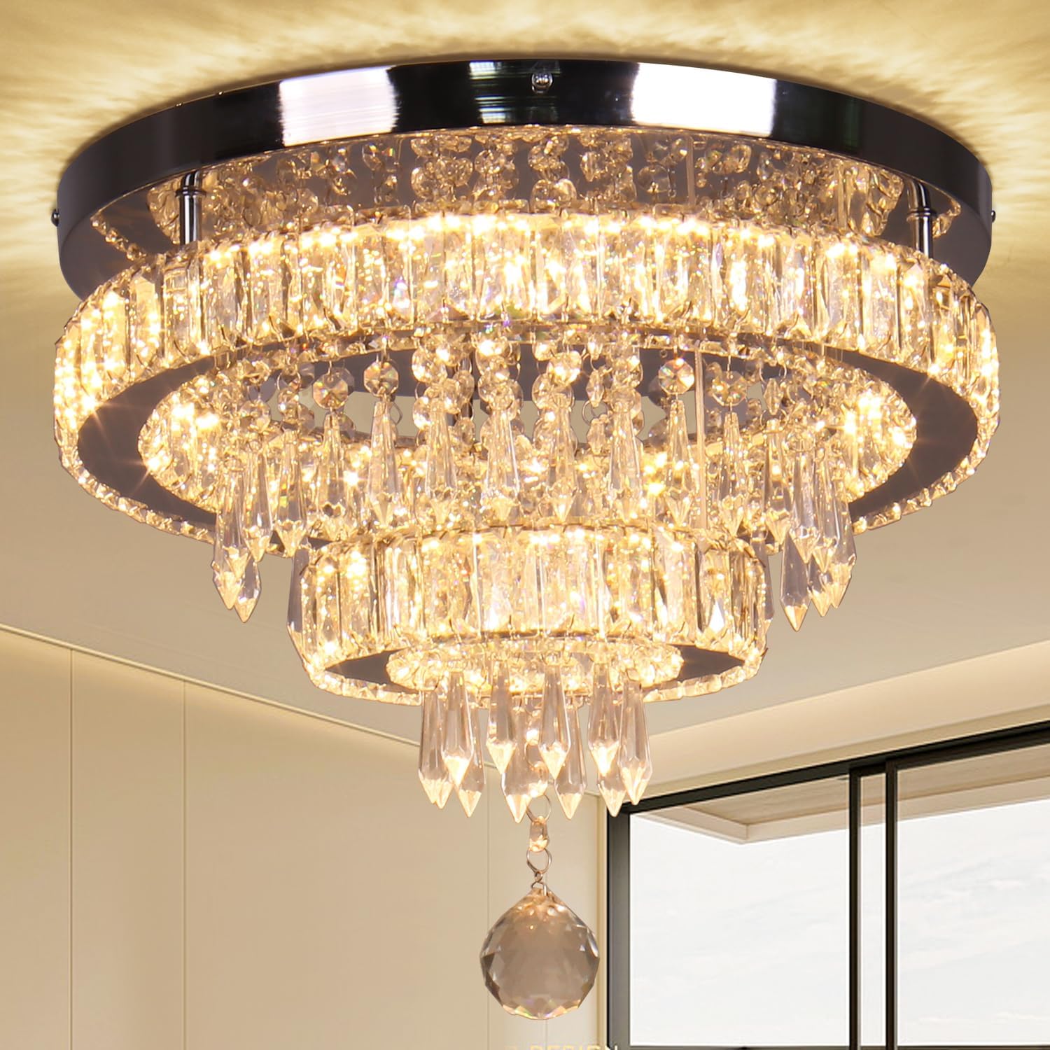 Modern Crystal Chandelier 16in LED Ceiling Light Fixture