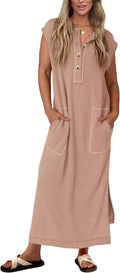 Summer Ribbed Knit Maxi Dress for Women by KIRUNDO