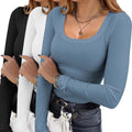 Ekouaer Womens Square Neck Ribbed Long Sleeve Tops - Cozy Layering