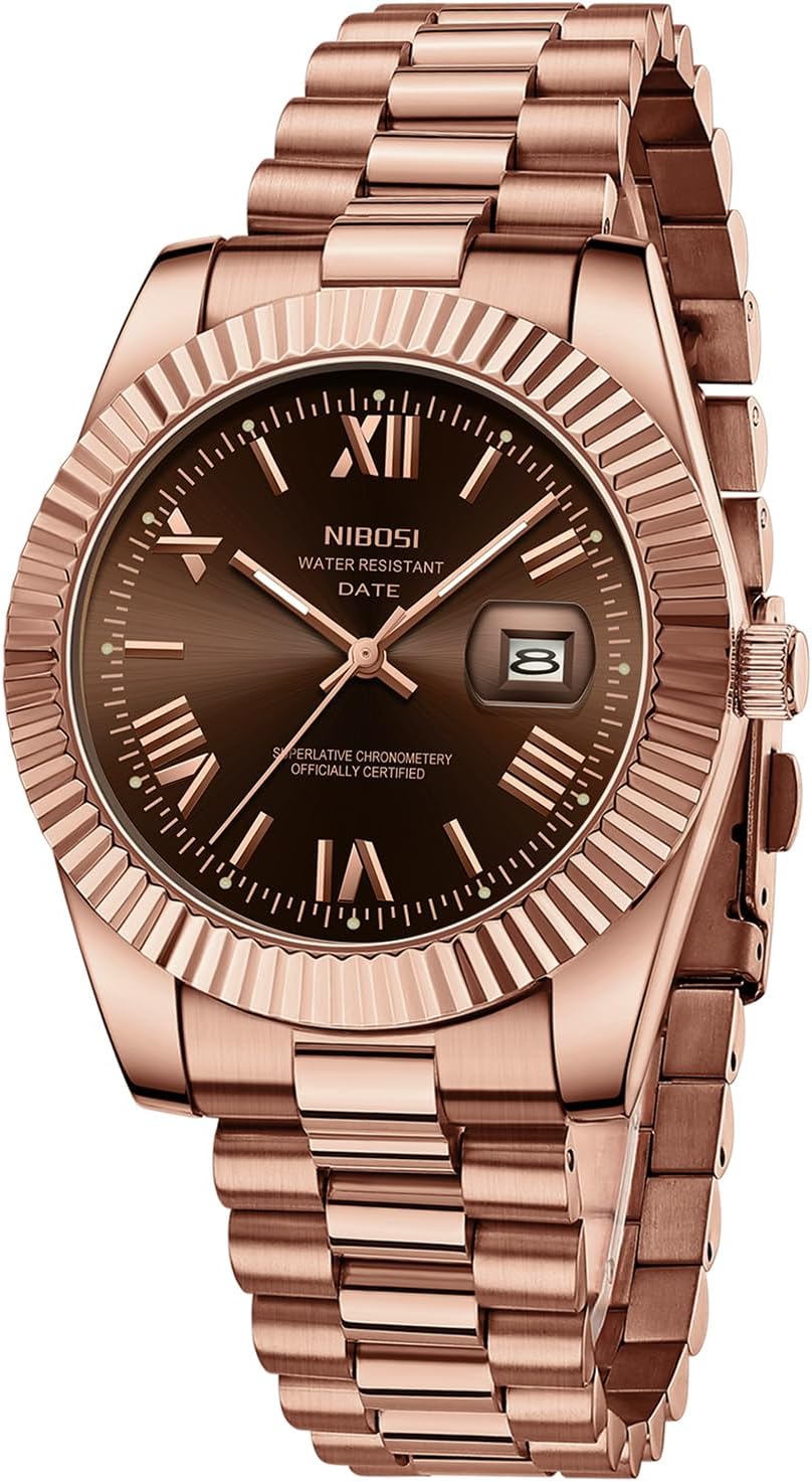 NIBOSI Men's Analog Quartz Watch - Rose Gold Stainless Steel