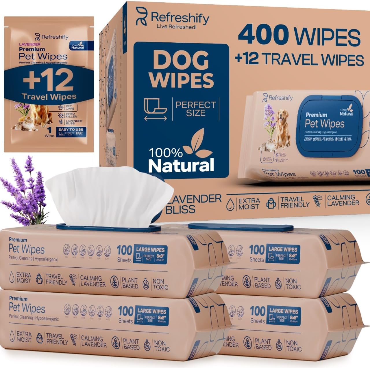 Dog Wipes for Paws and Butt - Plant Based Lavender Scented