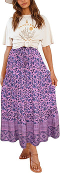 Bohemian Floral A Line Maxi Skirt with Pockets - Flowy Summer Fit