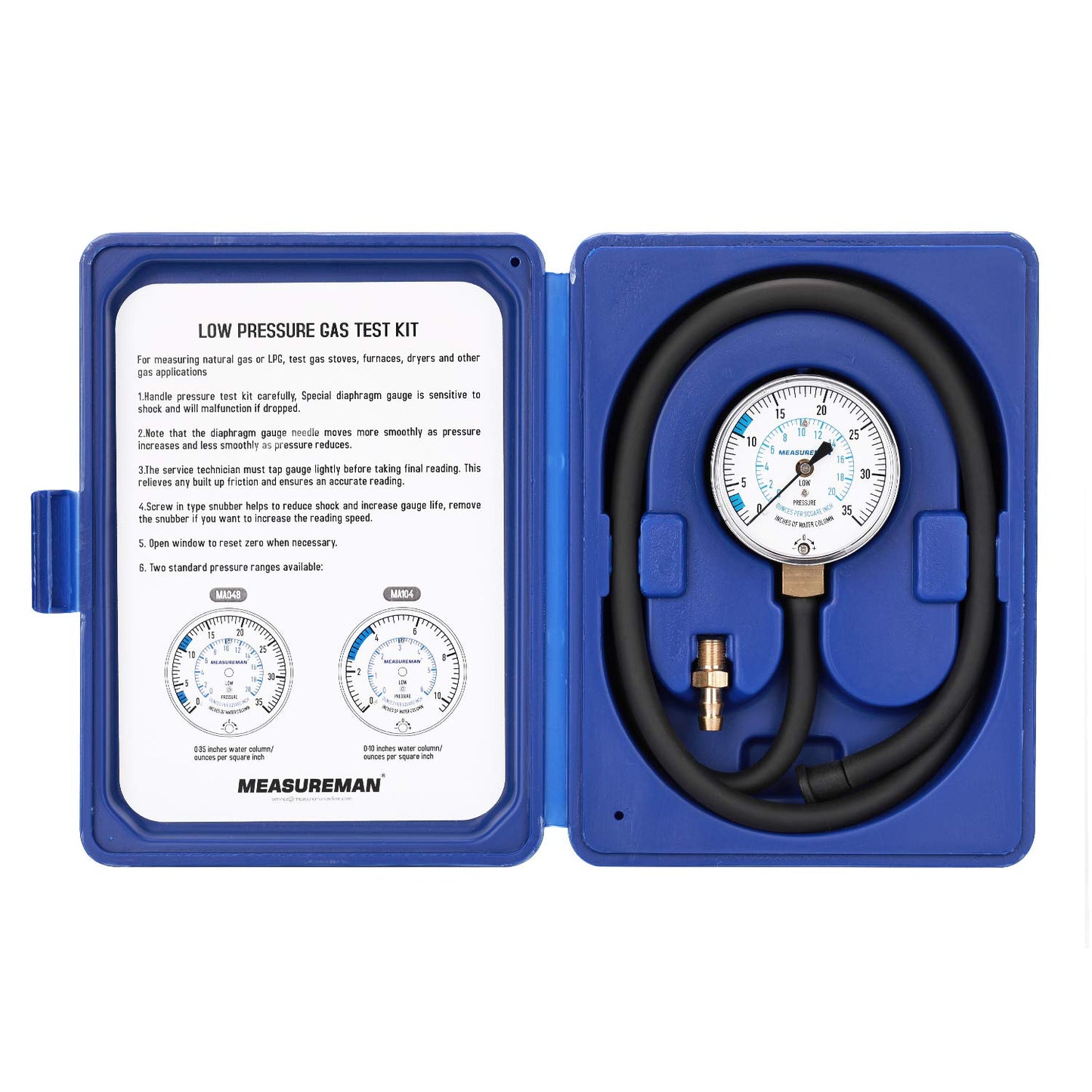 Natural Gas Manifold Pressure Test Kit with 40ft Hose and Dial