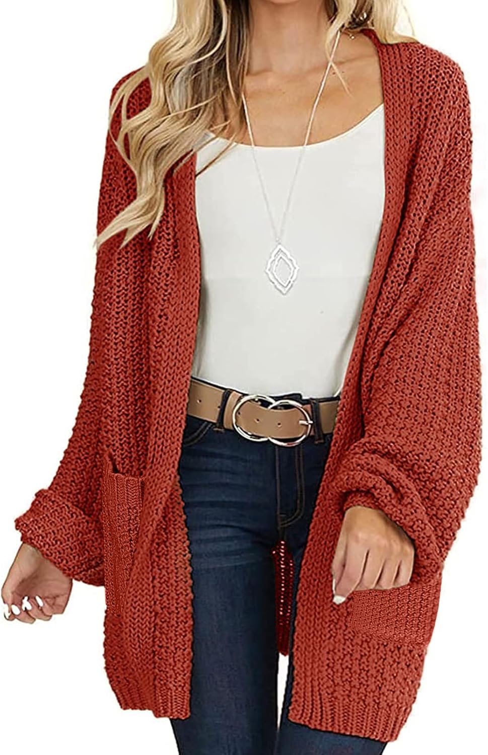 MEROKEETY Women's Open Front Chunky Knit Sweater Cardigan
