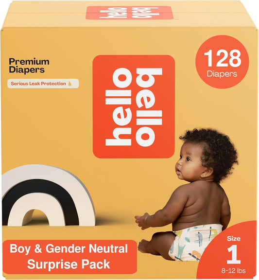 Hello Bello Premium Diapers, Size 1 Surprise Pack - 128 Count, Soft & Hypoallergenic!
