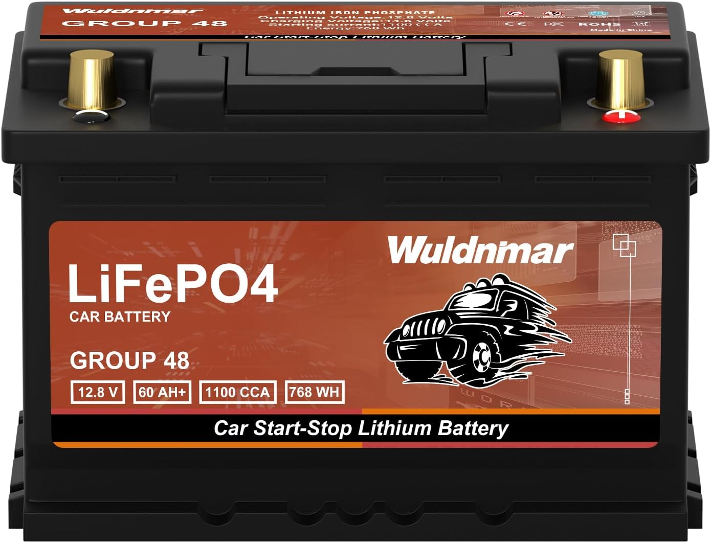 High Power 12V Lithium Car Battery - 1100CCA, 60AH