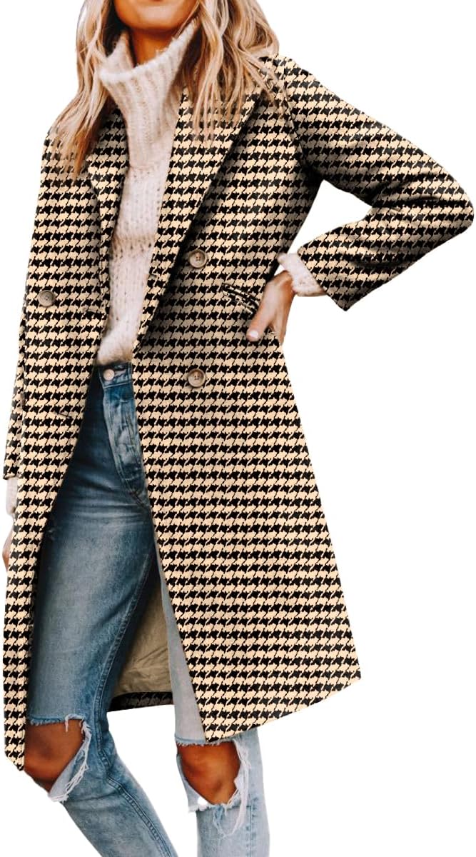 Yousify Womens Notched Lapel Collar Double Breasted Pea Coat