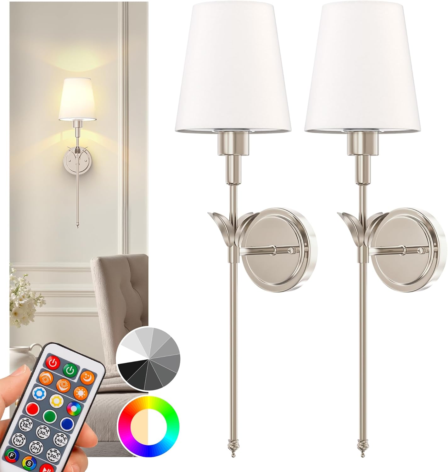 DORESshop Battery Operated Wall Sconce Set of 2 for Home Decor