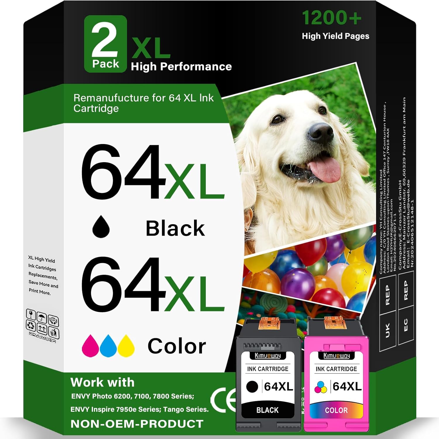 64 XL Ink Cartridges Combo Pack Replacement for HP Printers