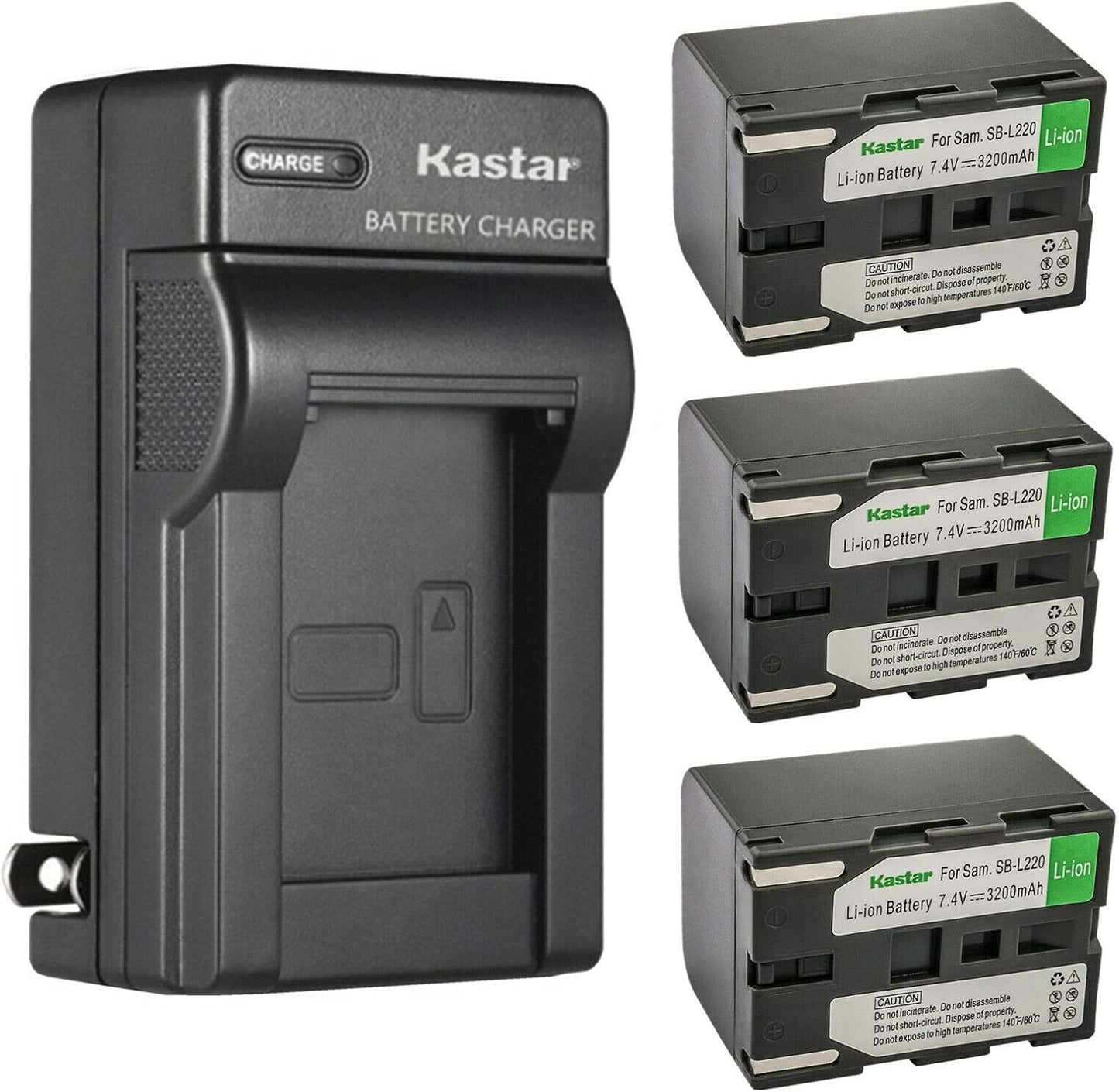 Kastar 3-Pack SB-L220 Battery and Charger for Samsung Cameras