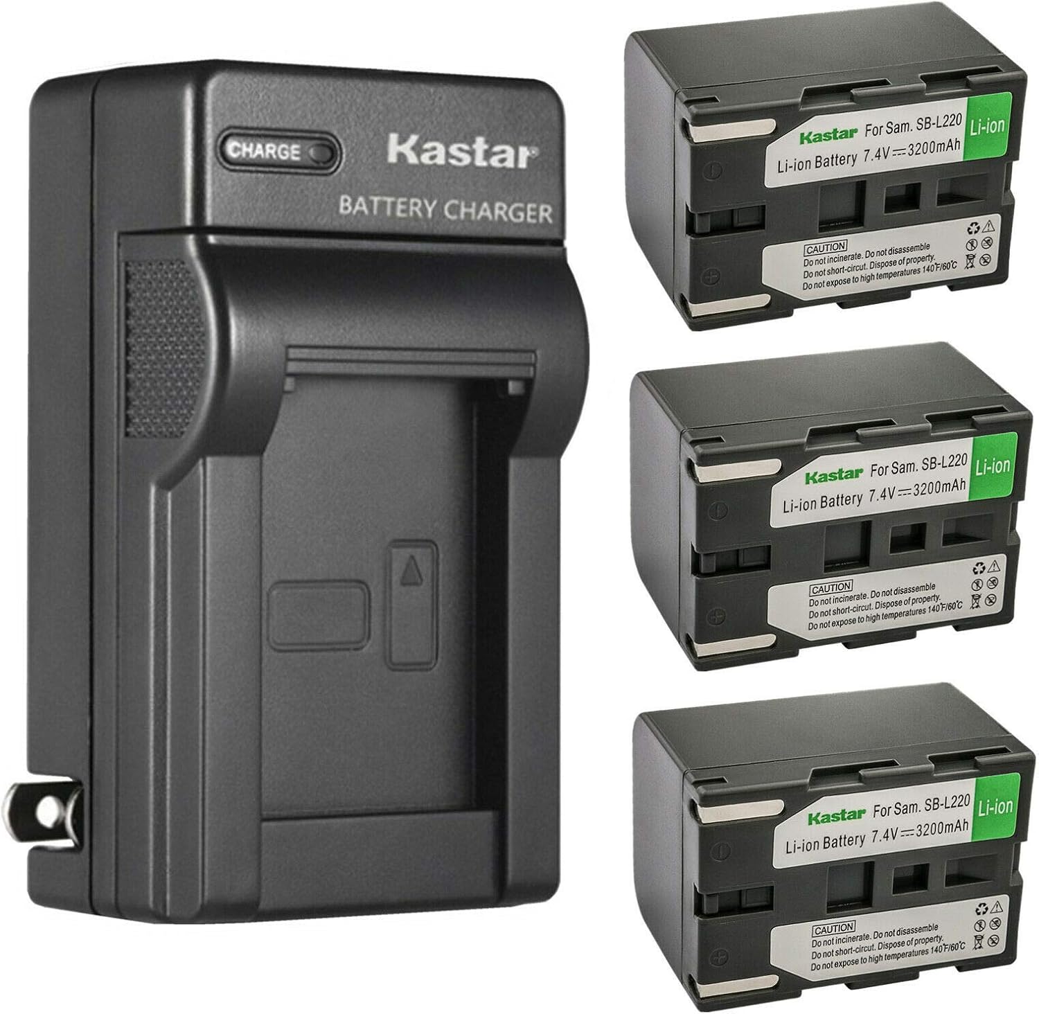 Kastar 3-Pack SB-L220 Battery and Charger for Samsung Cameras