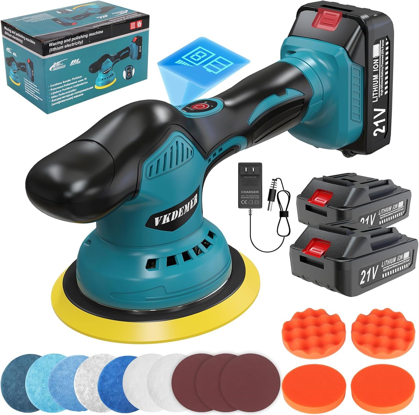 Cordless Car Buffer Polisher Kit with 21V Batteries for Detailing