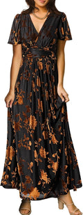 Simplee Womens V Neck Velvet Maxi Dress Short Sleeve - Elegant