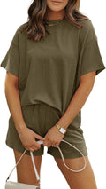 Women's 2 Piece Ribbed Knit Summer Tracksuit Set - Oversized Fit