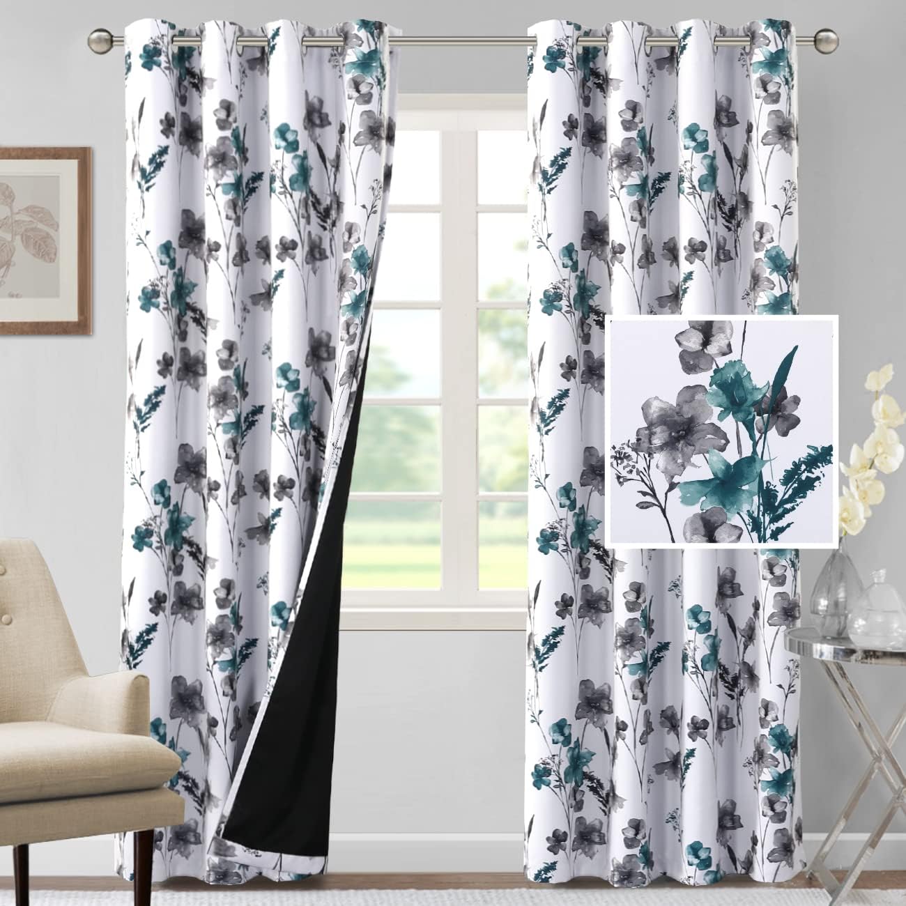 H.VERSAILTEX 100% Blackout Curtains for Bedroom with Floral Design