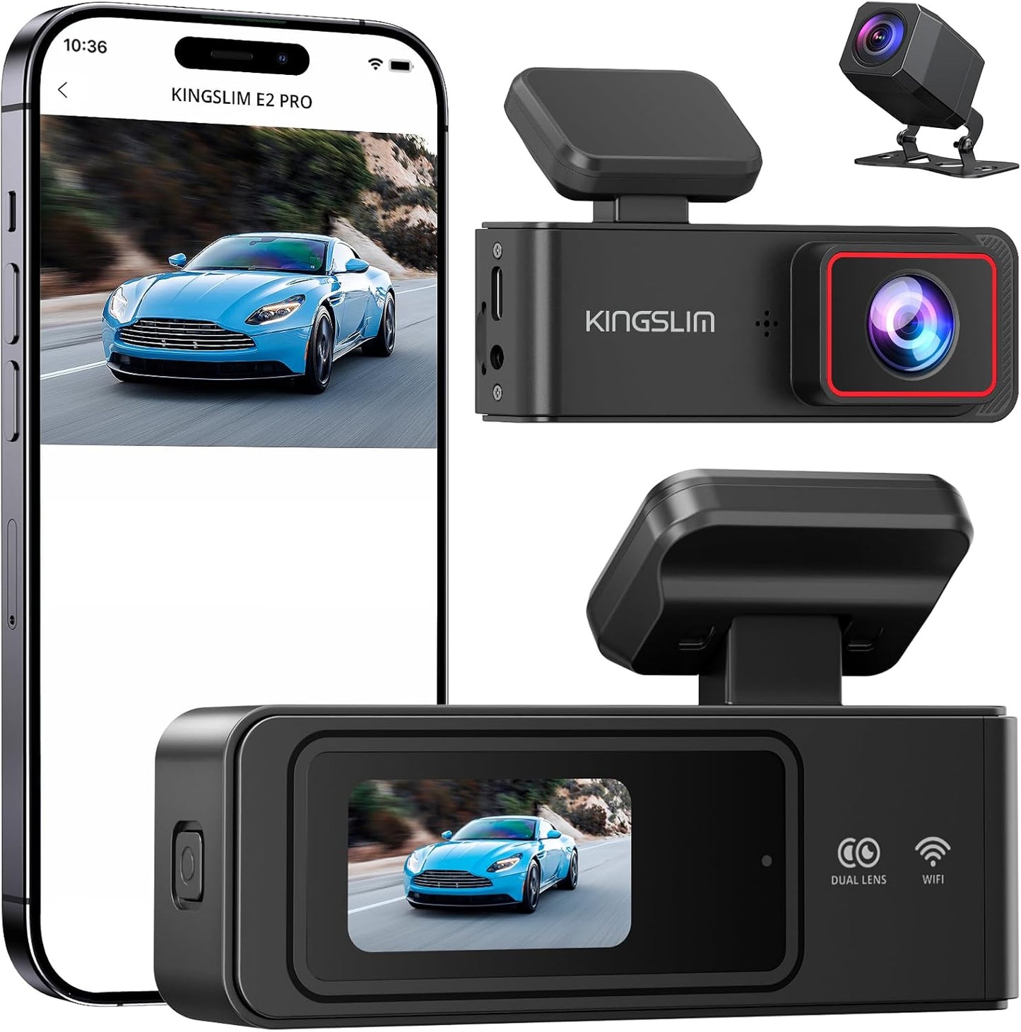 Kingslim 2K Dash Cam: Front & Rear, WiFi, G-Sensor, Mini Screen