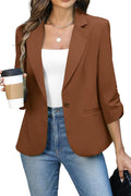 ELLEVEN Women's Ruched 3/4 Sleeve Blazer - Slim Fit (Style CXDM)