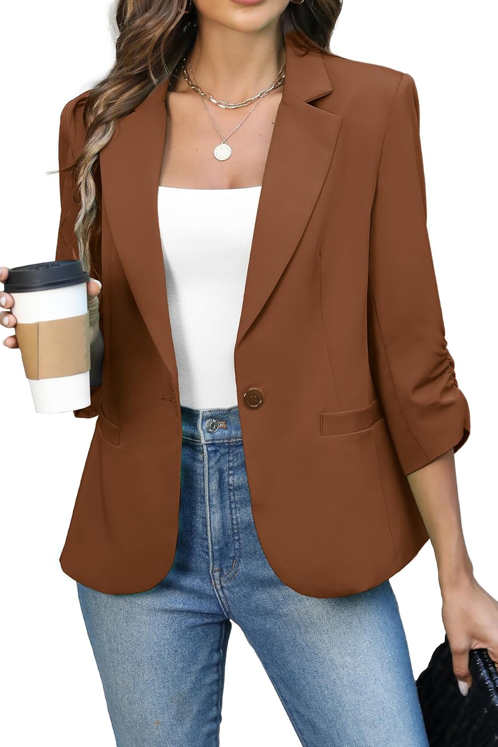 ELLEVEN Women's Ruched Blazers for Business Casual Style
